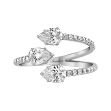 Load image into Gallery viewer, טבעת בעיצוב פתוח 2 קראט שלוש שורות יהלומי מעבדה טיפה ועגולות - זהב 14k