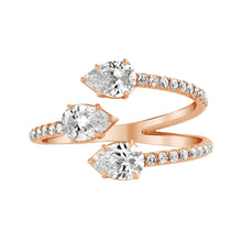 Load image into Gallery viewer, טבעת בעיצוב פתוח 2 קראט שלוש שורות יהלומי מעבדה טיפה ועגולות - זהב 14k