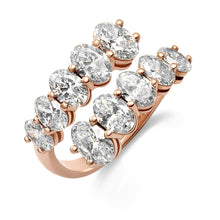 Load image into Gallery viewer, טבעת חצי איטרניטי דו צדדית 3.8 קראט יהלומי מעבדה בחיתוך אובלי מדורגים זהב 14 קראט