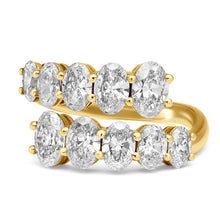 Load image into Gallery viewer, טבעת חצי איטרניטי דו צדדית 3.8 קראט יהלומי מעבדה בחיתוך אובלי מדורגים זהב 14 קראט