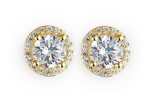 Load image into Gallery viewer, עגילי הילה עגולים משובצים יהלומי מעבדה 14K