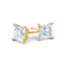 Load image into Gallery viewer, עגילי סוליטר משובצים יהלומי מעבדה בצורת פרינסס מרובע 14K