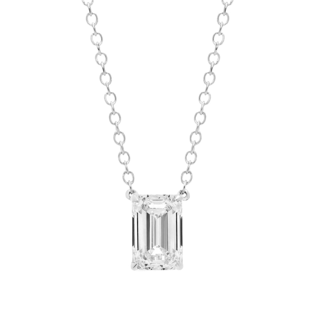 1 CT Emerald Lab Grown Diamond Solitaire Floating Necklace