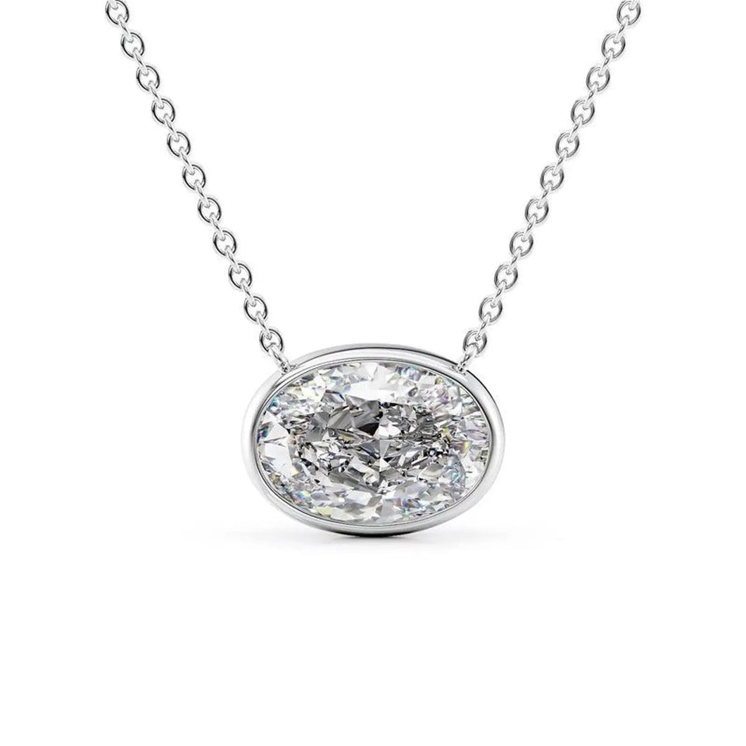 Bezel Oval Lab Grown Diamond Solitaire Floating Necklace
